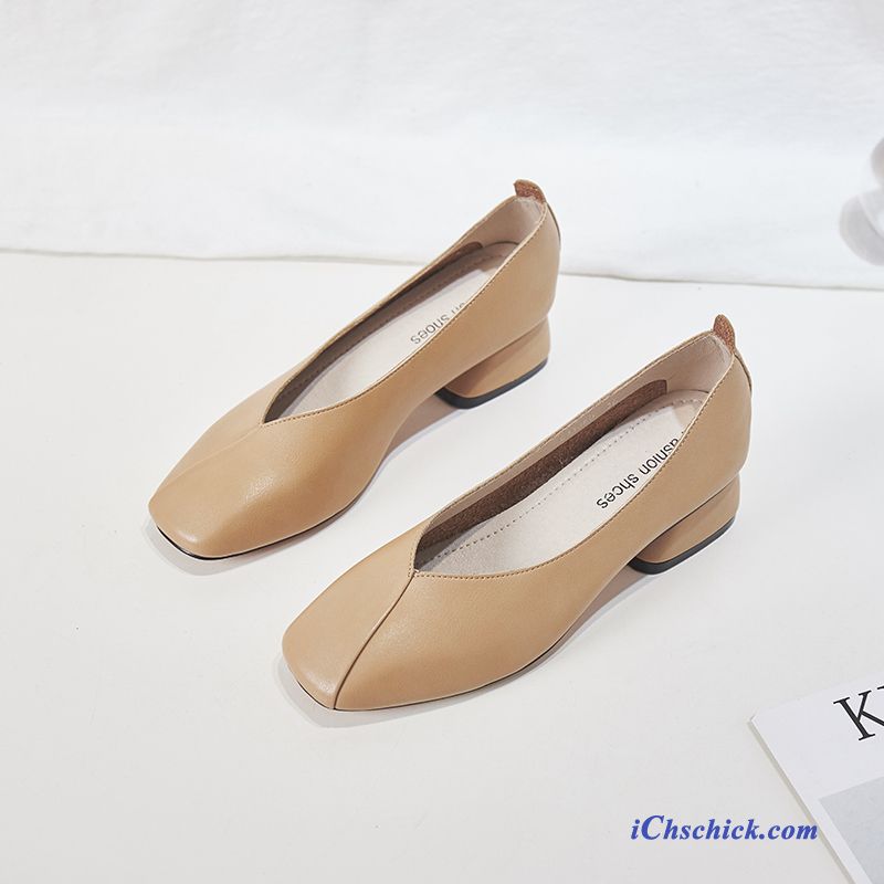 Schuhe Halbschuhe Damen Allgleiches Retro Vierkantkopf Mittlere Ferse Beige Farbe Hell Kaufen