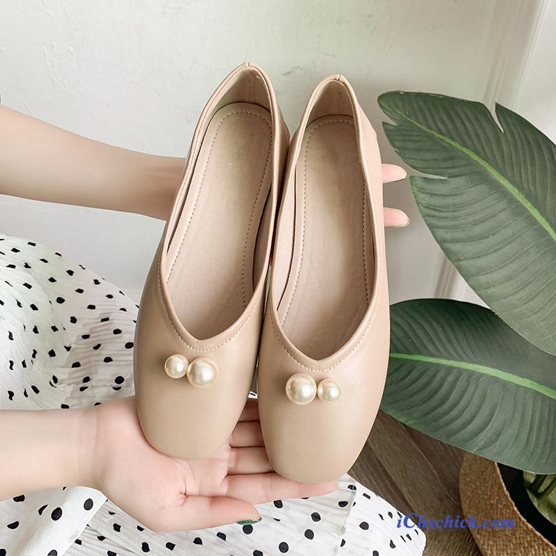 Schuhe Halbschuhe Damen Flache Feder Trend Schnürschuhe Beige Farbe Hell Verkaufen