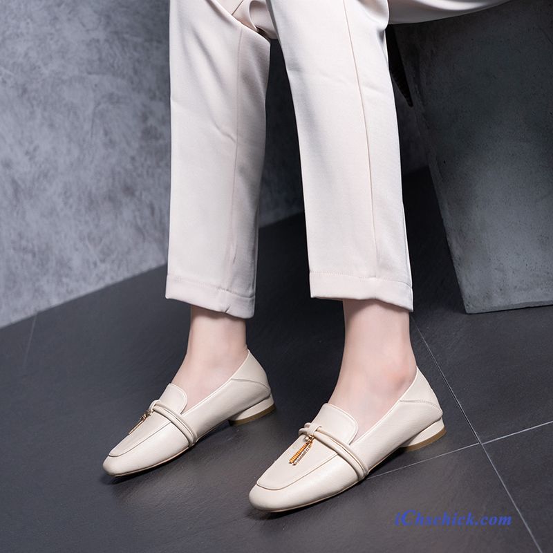 Schuhe Halbschuhe Damen Vierkantkopf Sommer Lederschuhe Neue Gold Beige Günstig