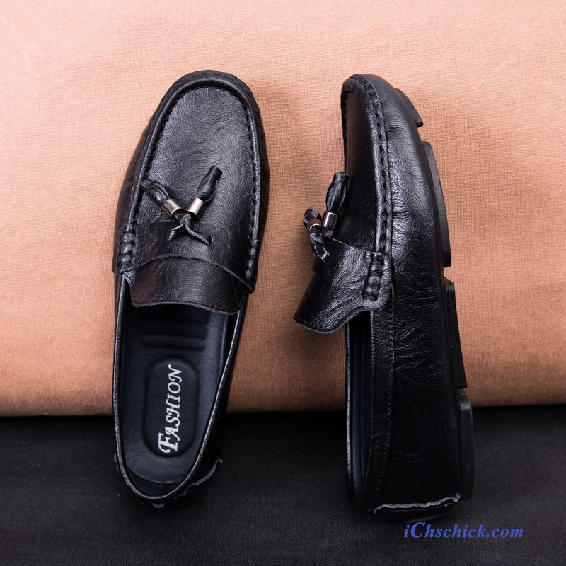 Schuhe Halbschuhe Neue Atmungsaktiv Feder Casual Lederschuhe Schwarz Billige