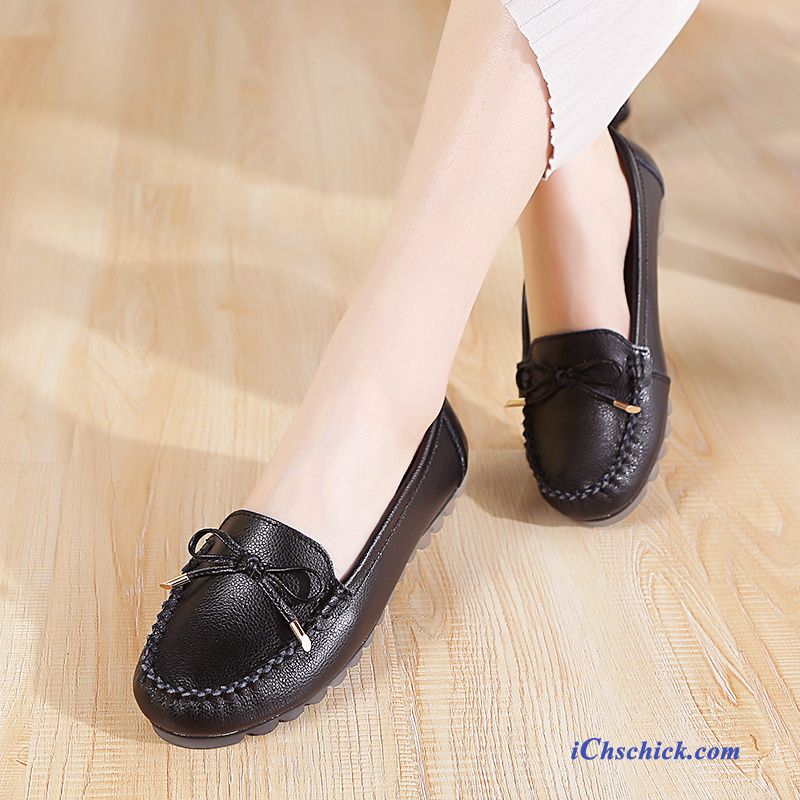 Schuhe Halbschuhe Schnürschuhe Echtleder Rutschsicher Damen Weiche Sohle Schwarz Discount