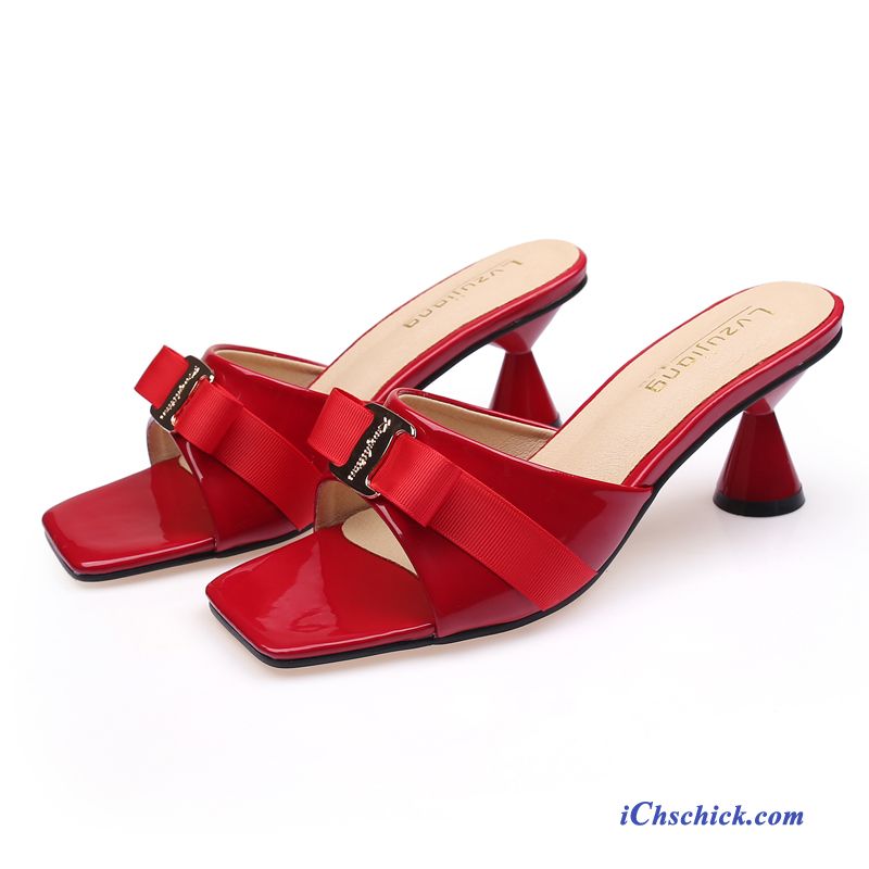 Schuhe Hausschuhe Dick Neue Outwear Hochhackigen Allgleiches Rot Online