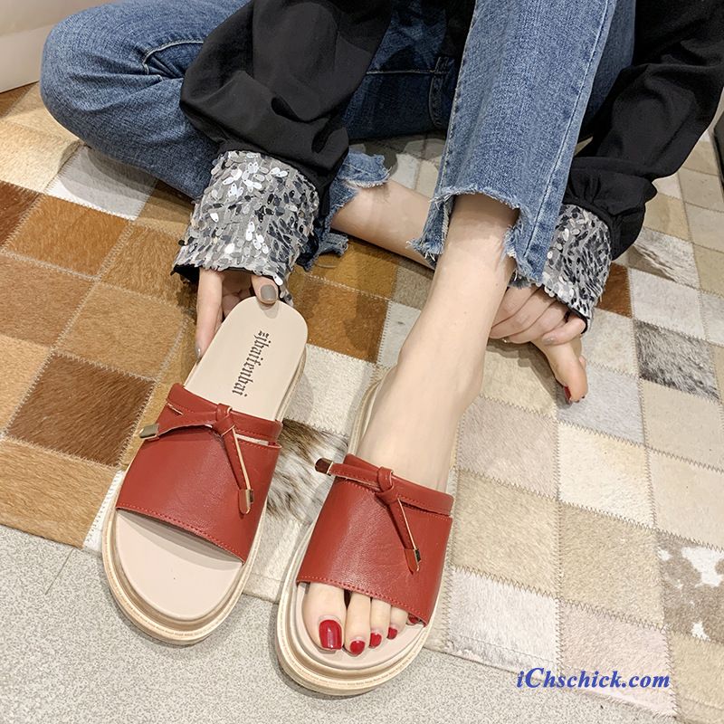 Schuhe Hausschuhe Plattform Trend Retro Sommer Pantolette Schwarz Rot Verkaufen