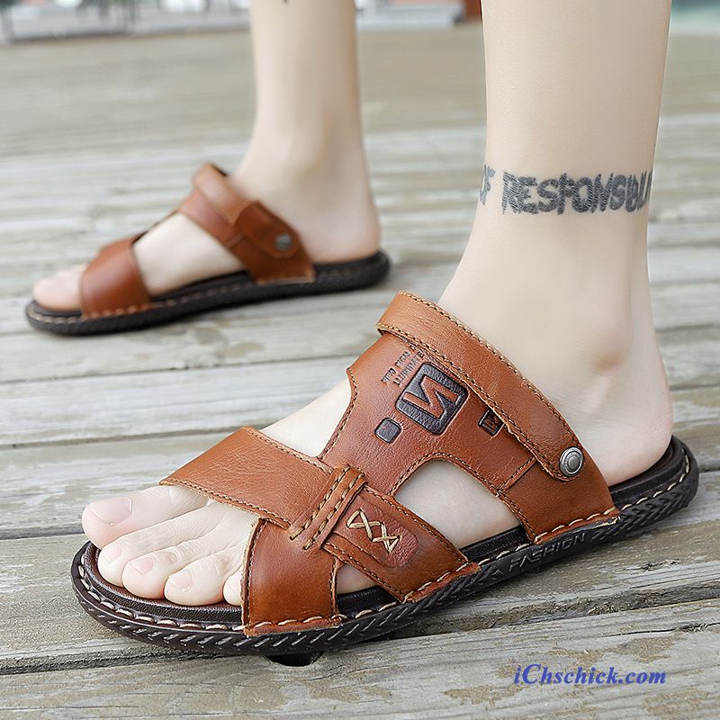 Schuhe Sandalen Echtleder Casual Neue Allgleiches Pantolette Sandfarben Braun Günstige