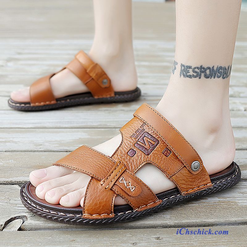 Schuhe Sandalen Echtleder Casual Neue Allgleiches Pantolette Sandfarben Braun Günstige