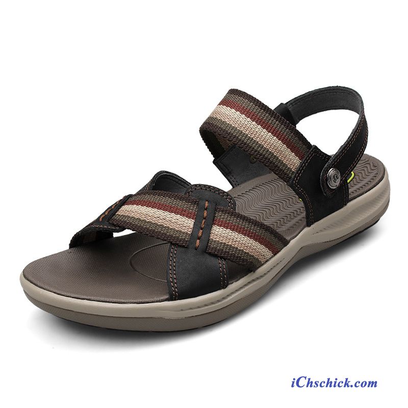 Schuhe Sandalen Echtleder Offener Zeh Lederschuhe Casual Sommer Sandfarben Braun Sale