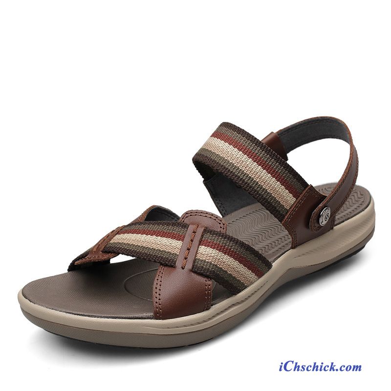 Schuhe Sandalen Echtleder Offener Zeh Lederschuhe Casual Sommer Sandfarben Braun Sale