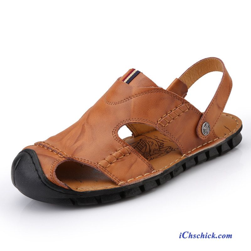 Schuhe Sandalen Leder Casual Trend Neue Sommer Sandfarben Braun Günstige