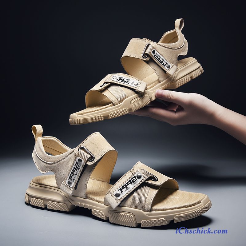 Schuhe Sandalen Neue Sommer Echtleder Trend Schüler Sandfarben