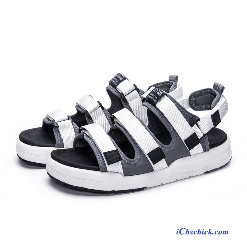 Schuhe Sandalen Pantolette Klettverschluss Trend Sandfarben Grau Verkaufen