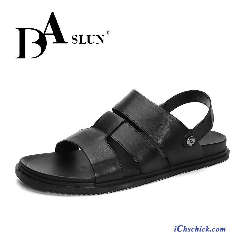 Schuhe Sandalen Sommer Echtleder Trend Neue Große Größe Sandfarben Schwarz Billige