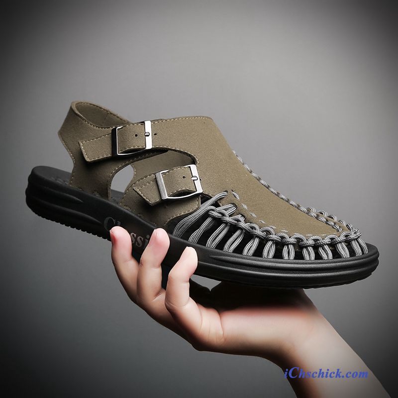 Schuhe Sandalen Sommer Hohl Faul Slip-on Hausschuhe Army Grün Sandfarben Verkaufen