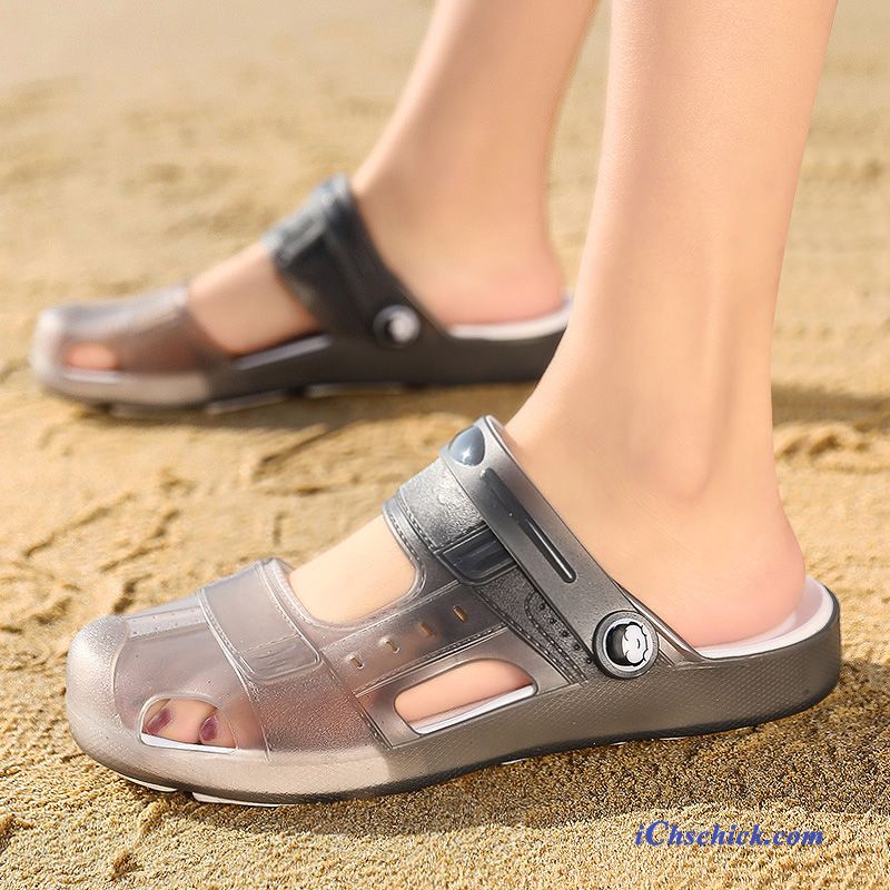 Schuhe Sandalen Trend Weiche Sohle Draussen Pantolette Rutschsicher Sandfarben Blau Discount