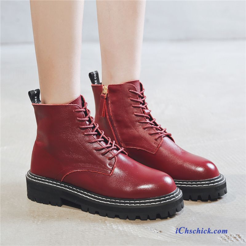 Schuhe Stiefel Herbst Atmungsaktiv British Schön Dicke Sohle Schwarz Rot Online