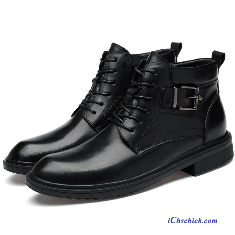 Schuhe Stiefel Hohe Casual Große Größe Trend Echtleder Schwarz Billige