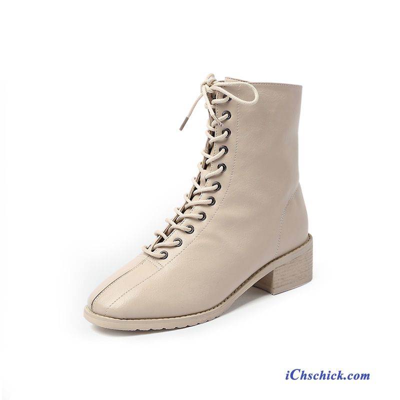 Schuhe Stiefel Neue Flache Dick Trend British Beige Verkaufen