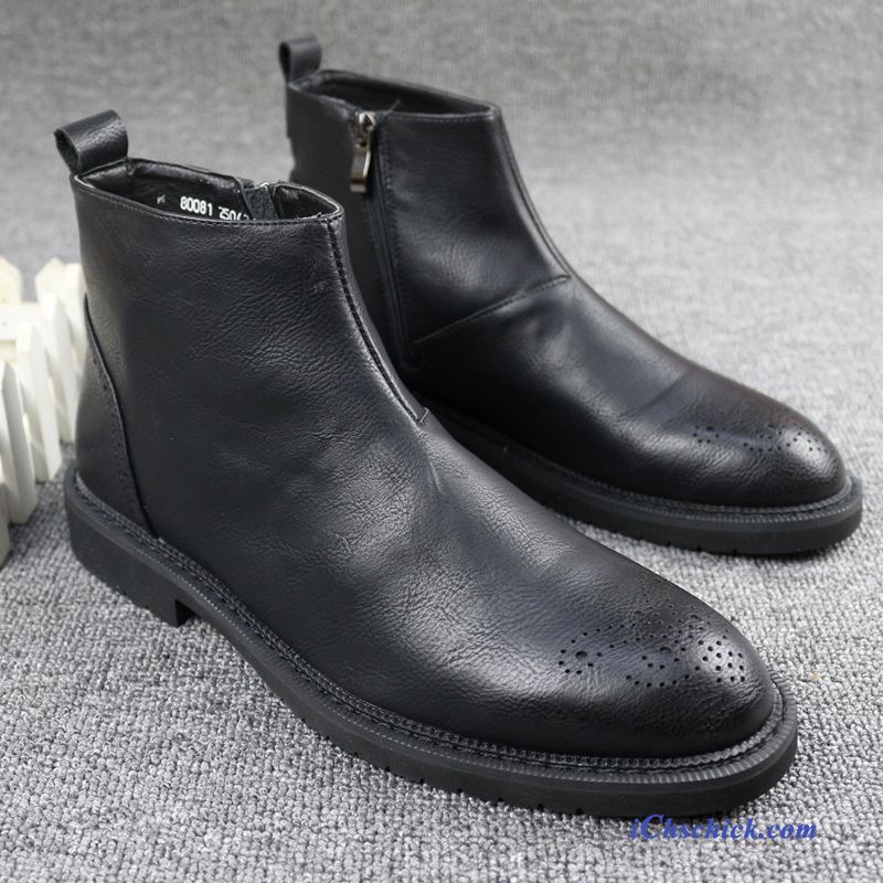 Schuhe Stiefel Winter Hohe Retro British Allgleiches Schwarz Günstig