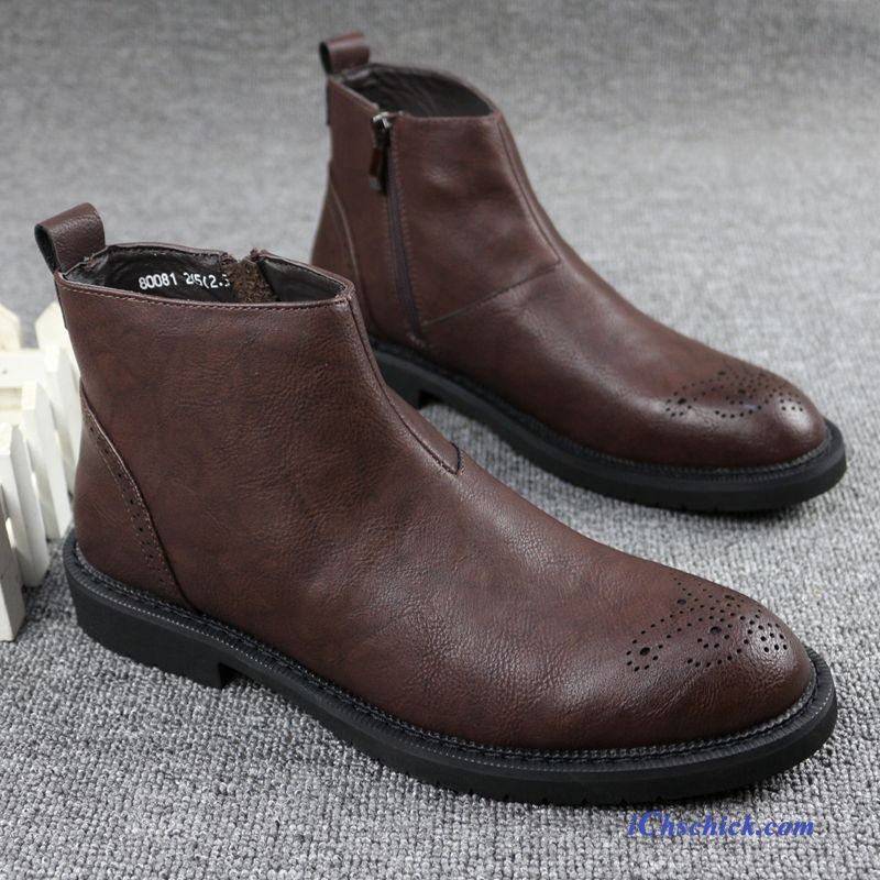 Schuhe Stiefel Winter Hohe Retro British Allgleiches Schwarz Günstig