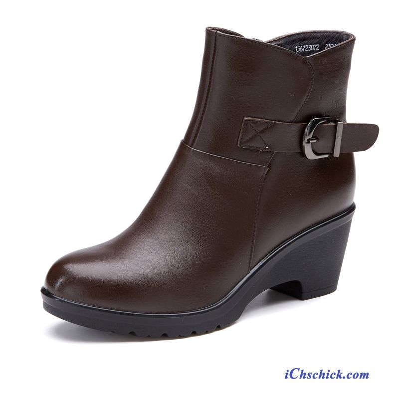 Stiefeletten Damen Schwarz Flach Hellrot, Flache Braune