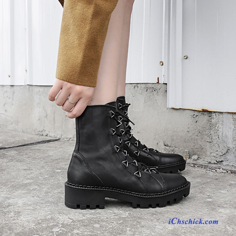 Stiefeletten Damen Schwarz Flach Leder, Braune Schnürstiefel Damen Kaufen