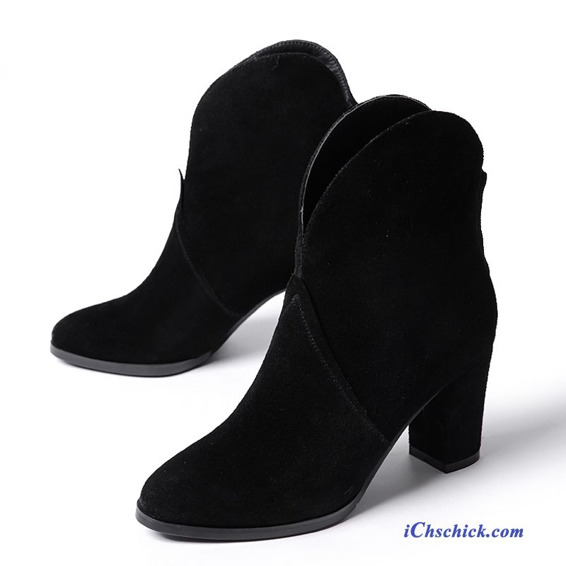 Stiefeletten Mit Absatz Damen, Schnürstiefel Damen Schwarz Leder