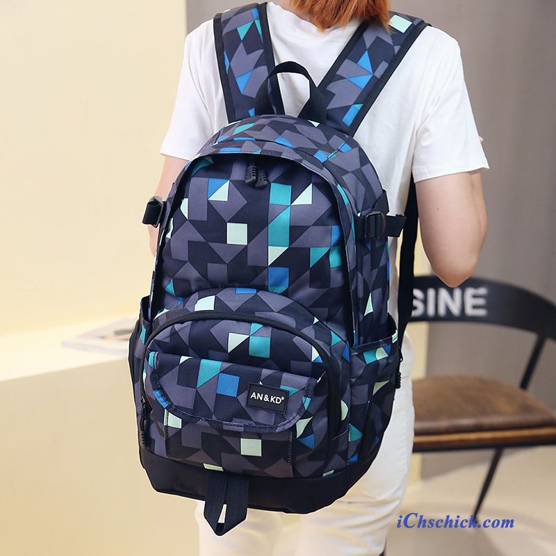 Taschen Reisetasche Hohe Kapazität Rucksack Schulranzen Schüler Rucksäcke Camouflage Blau Discount