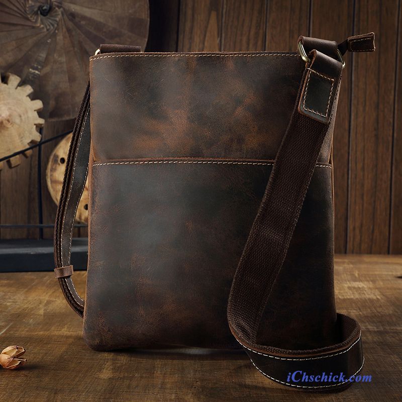 Taschen Umhängetaschen Retro Messenger-tasche Echtleder Vertikaler Schnitt Rucksäck Braun Kaufen