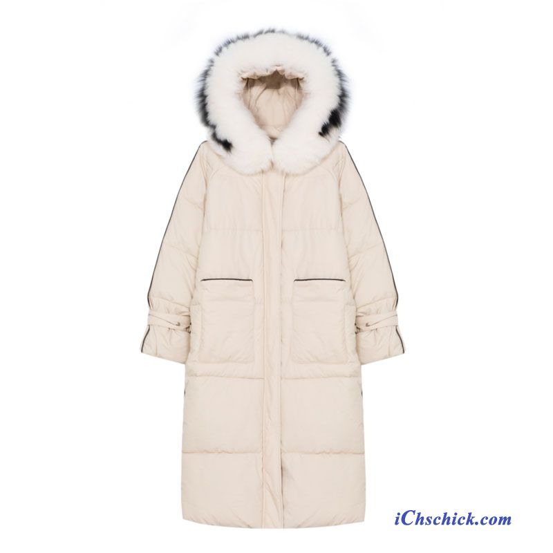 Bekleidung Baumwolle Mantel Baumwollgepolsterte Lange Damen Lose Winter Weiß Beige Discount