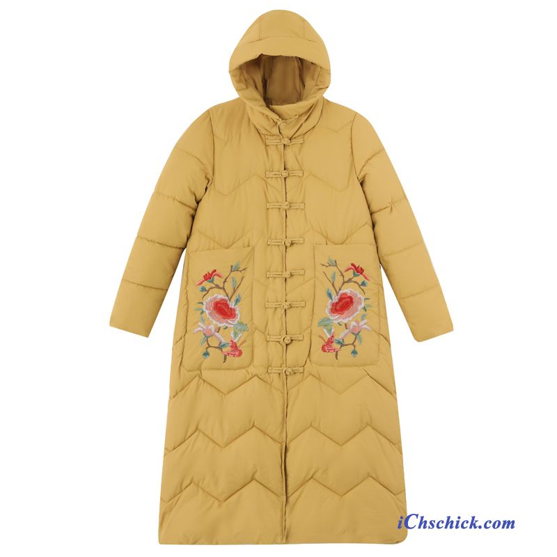 Bekleidung Baumwolle Mantel Mit Kapuze Literatur Kunst Chinesischer Stil Winterkleidung Langer Abschnitt Gelb Sale