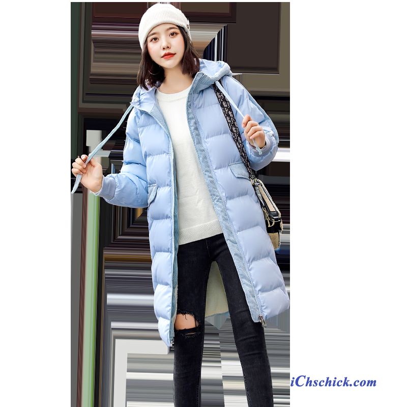 Bekleidung Baumwolle Mantel Mode Freizeit Mit Kapuze Lange Winter Hellblau Geschäft
