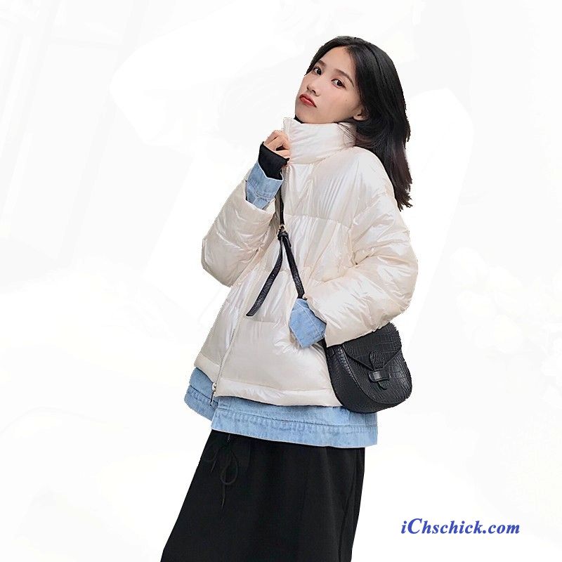 Bekleidung Baumwolle Mantel Neu Damen Spleißen Stehkragen Schüler Weiß Verkaufen