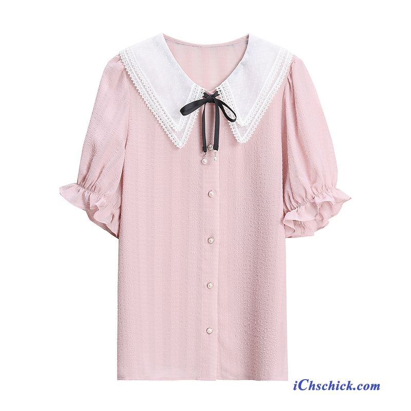 Bekleidung Blusen Ultra Damen Frisch Hülse Chiffon Rosa Kaufen