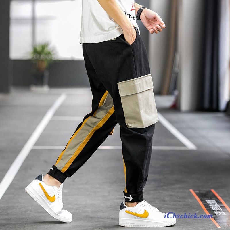 Bekleidung Cargohose Neu Kontrastfarbe Trend Hosen Werkzeugbau Schwarz Billige