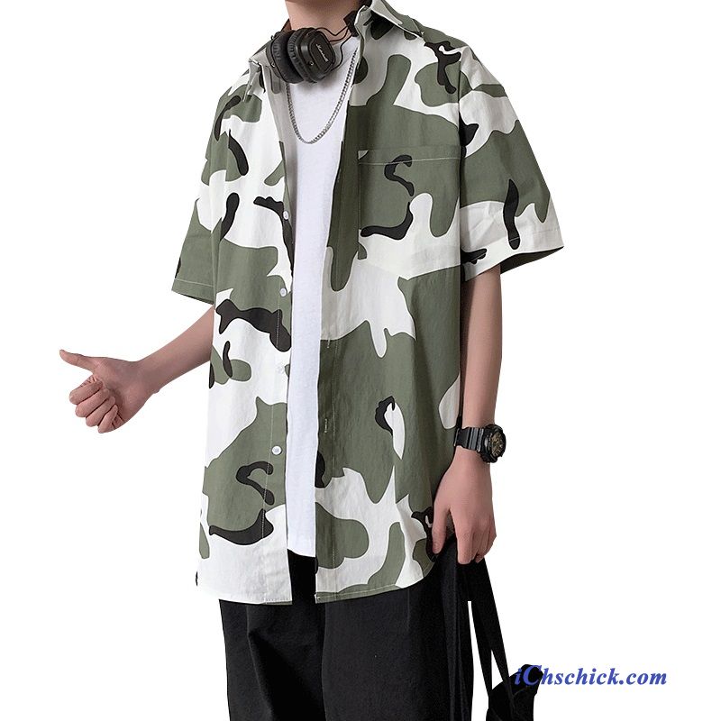 Bekleidung Hemden Allgleiches Sommer Gut Aussehend Lose Freizeit Army Grün Camouflage Sale
