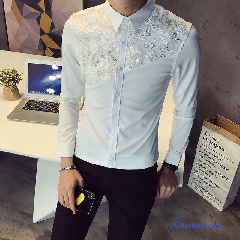 Bekleidung Hemden Blumen Gut Aussehend Fest Herren Trend Weiß Kaufen