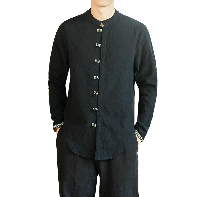 Bekleidung Hemden Freizeit Lange Ärmel Chinesischer Stil Unteres Hemd Retro Schwarz Kaufen