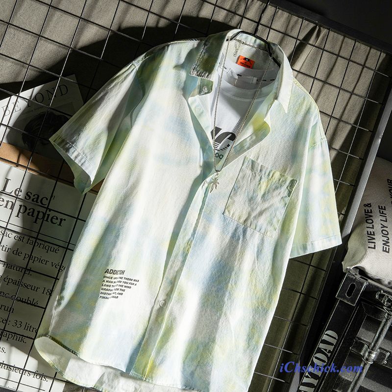 Bekleidung Hemden Frisch Trend Herren Einfach Werkzeugbau Grün Weiß Billige