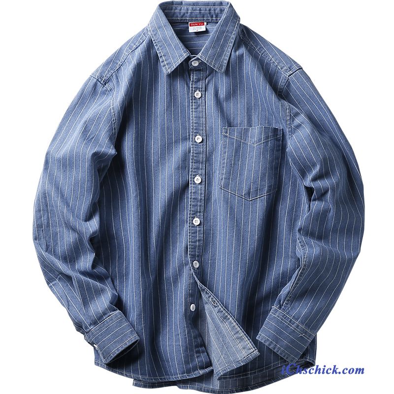 Bekleidung Hemden Gut Aussehend Trend Überzieher Herren Lange Ärmel Blau Billige