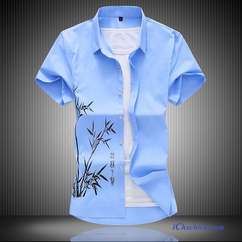 Bekleidung Hemden Halb Ärmel Unterhemd Große Größe Dünn Sommer Azurblau Online