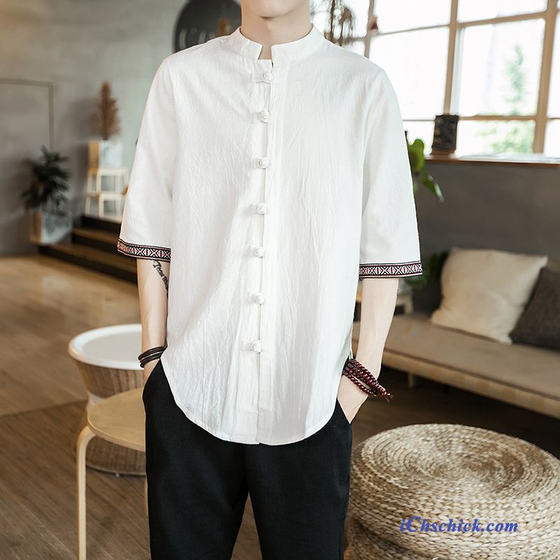 Bekleidung Hemden Sommer Lose Herren Mantel Chinesischer Stil Weiß Günstige