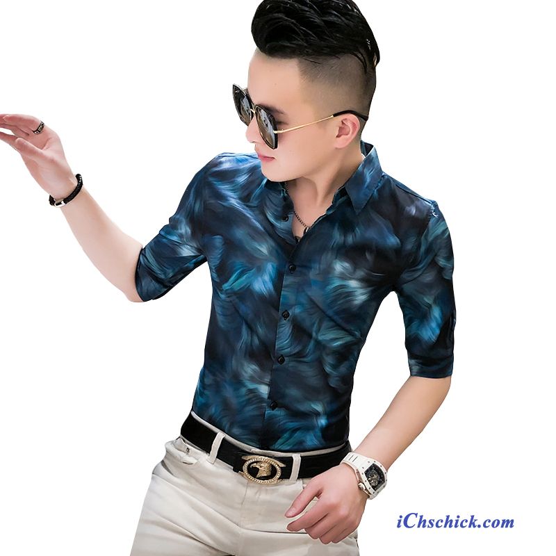 Bekleidung Hemden Trendmarke Sommer Hülse Blume Gut Aussehend Blau Verkaufen