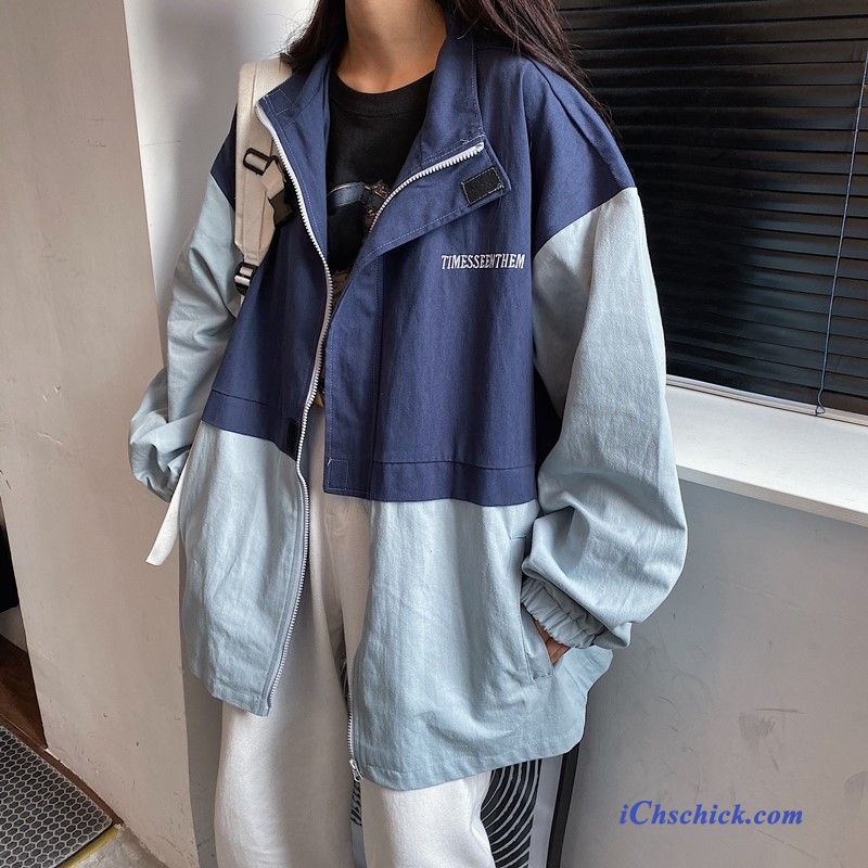 Bekleidung Jacken Damen Mantel Feder Spleißen Neu Blau Verkaufen