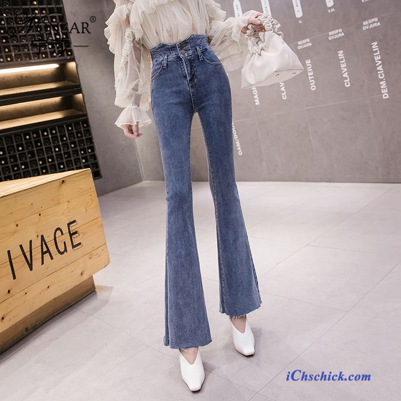 Bekleidung Jeans Ausgestellte Jeans Neu Hose Damen Hohe Taille Dunkelblau Kaufen