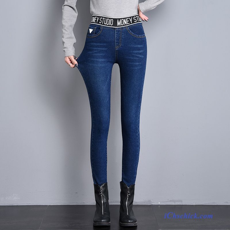 Bekleidung Jeans Damen Elastisch Hose Hohe Taille Dünn Blau Discount