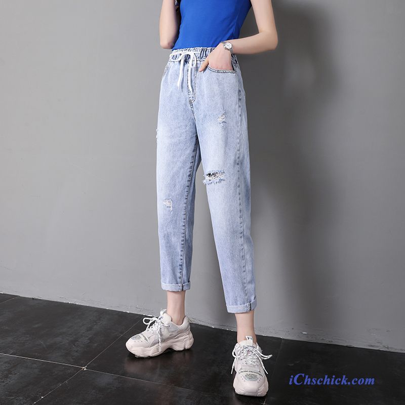 Bekleidung Jeans Elastisch Neu Gerade Löcher Hose Blau Kaufen