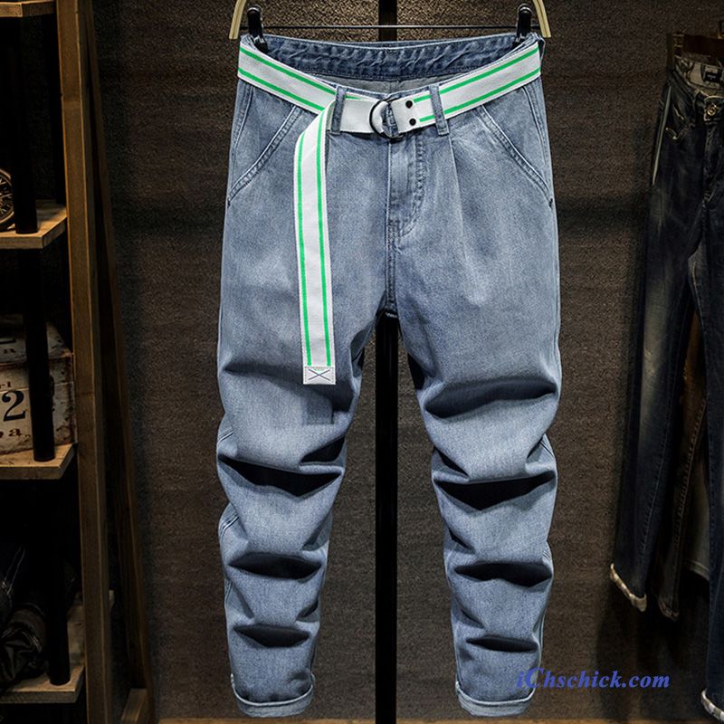 Bekleidung Jeans Feder Trend Leder Dünn Trendmarke Blau Hell Billig