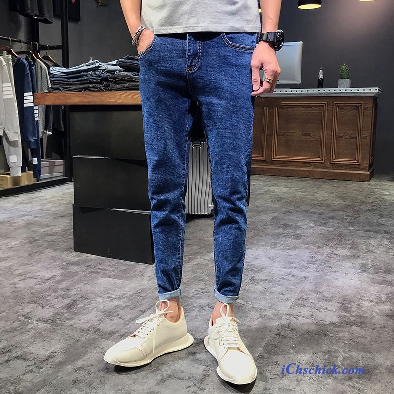 Bekleidung Jeans Feder Trendmarke Freizeit Neunte Hose Schlank Blau Verkaufen
