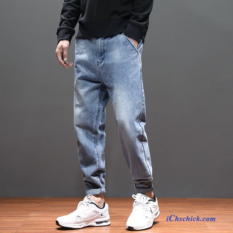 Bekleidung Jeans Herren Schmales Bein Große Größe Herbst Trend Blau Schwarz Billig