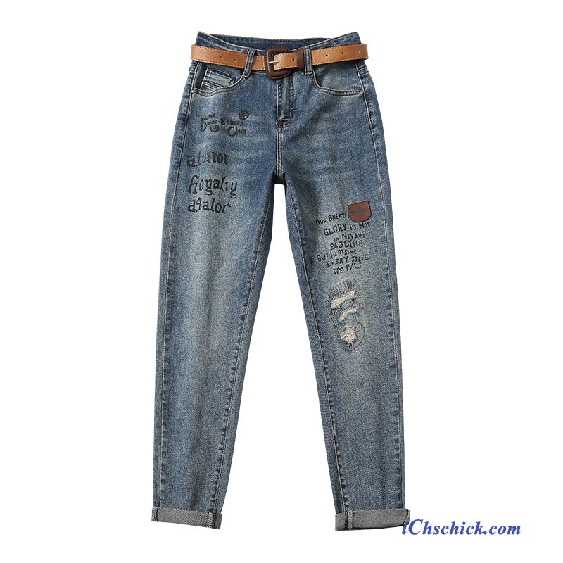 Bekleidung Jeans Hohe Taille Gerade Neu Feder Vintage Blau Online