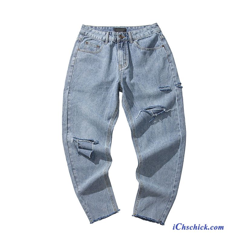 Bekleidung Jeans Lose Trend Hosen Feder Denim Dunkelblau Online